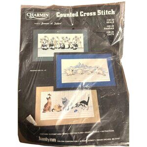 Vintage Janlynn Charmin Counted Cross Stitch Kit SEALS Iceberg Pattern 9"x16"
